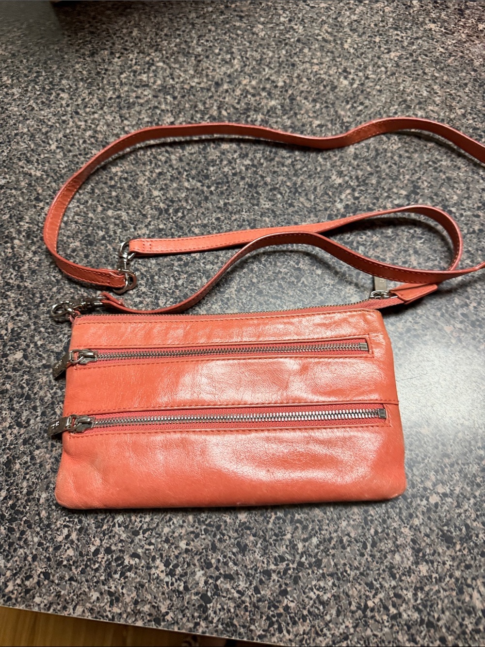 Hobo Women's Coral Leather Crossbody Bag with Dual Zip Pockets